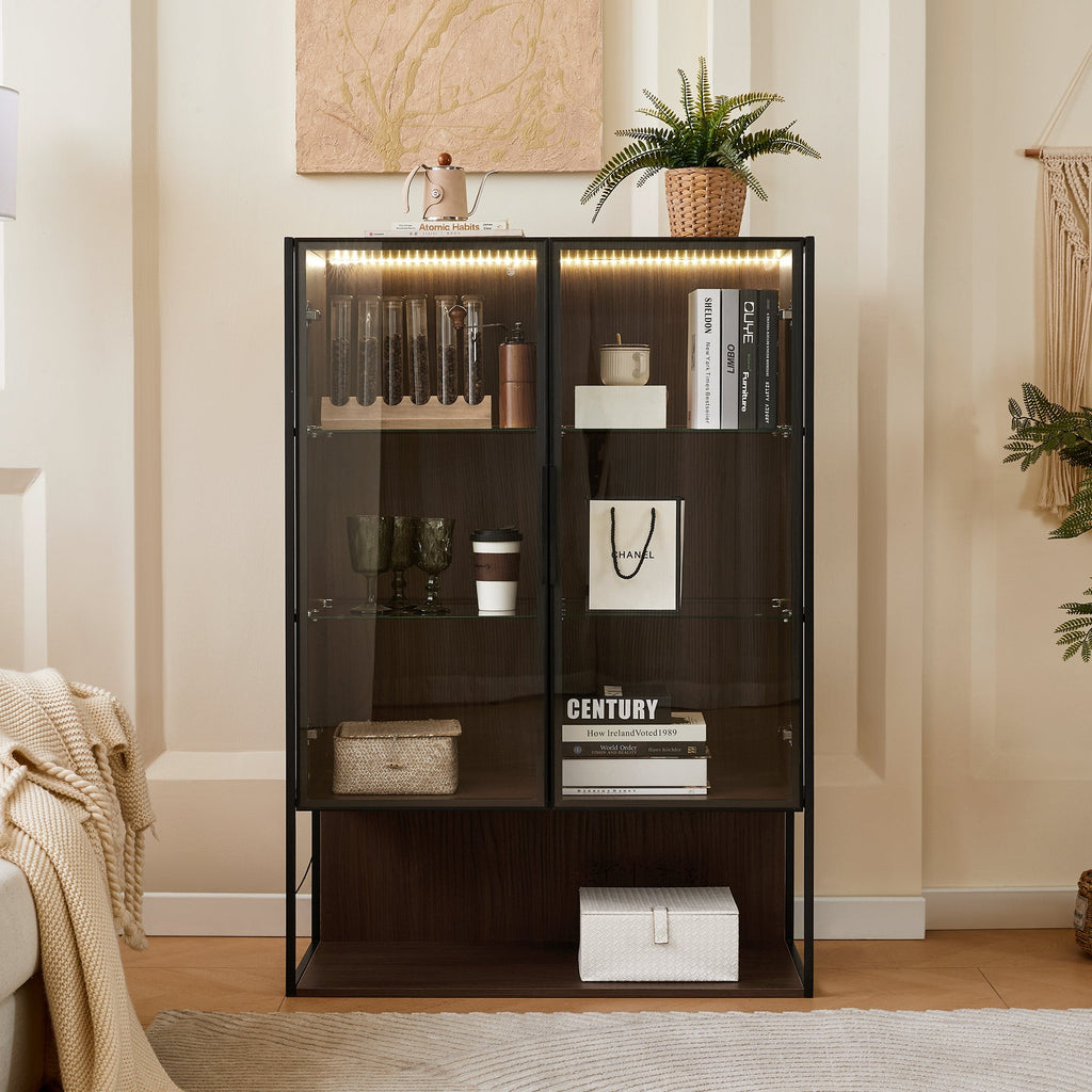 Modern Minimalist 51.2" Tall Lighted Display Cabinet with Tempered Glass