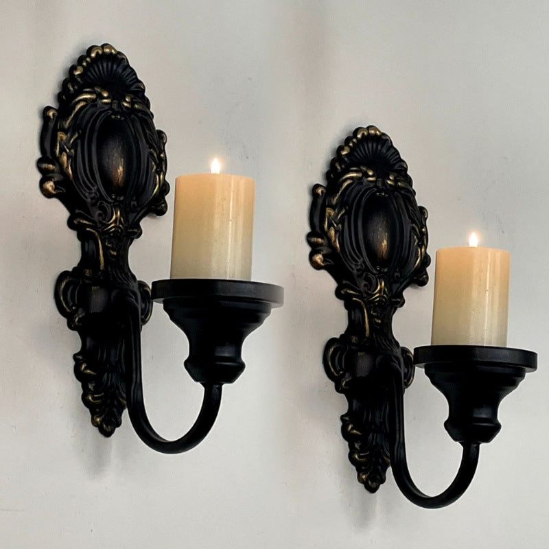 American Rustic Wall-Mounted Candle Holder, Iron Candle Stand, Country Cottage Style Home Decor, Soft Furnishing Wall Decoration