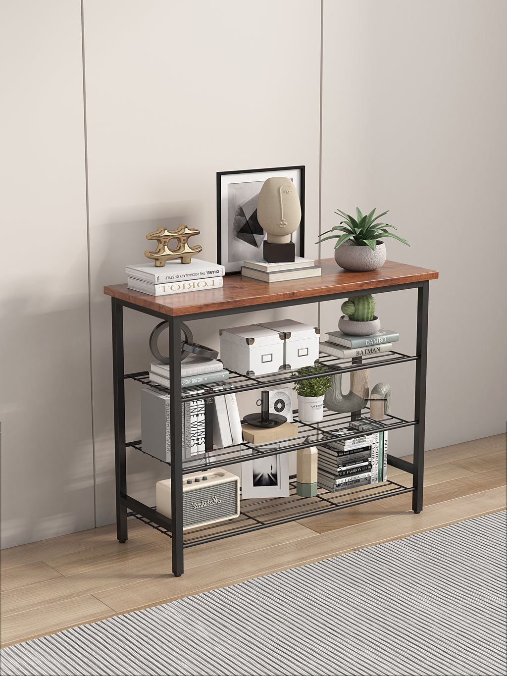 DN 4-Tier Metal Shoe Rack, Modern Multifunctional Shoe Storage Shelf with MDF Top Board, 1 pc per carton