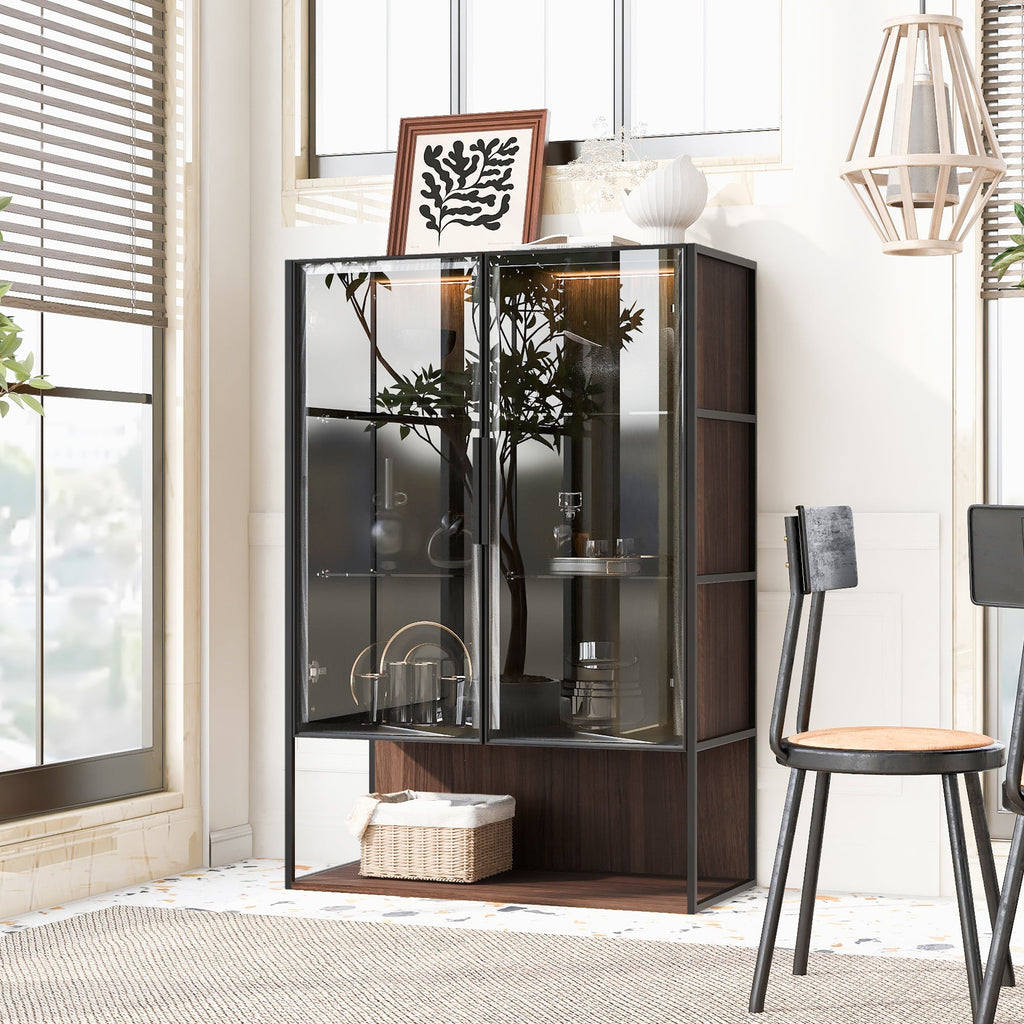 Modern Minimalist 51.2" Tall Lighted Display Cabinet with Tempered Glass