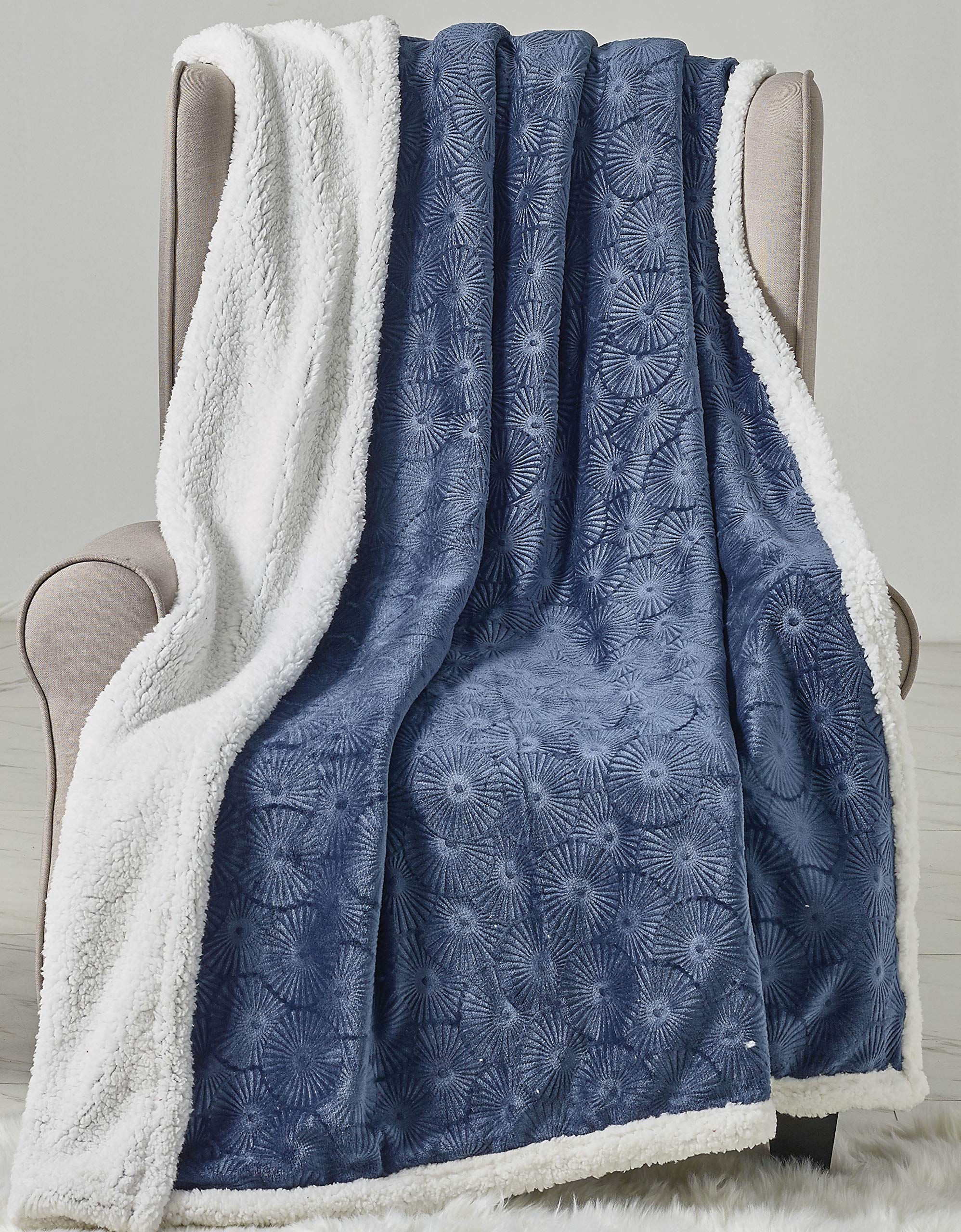Decor&More Bon Iver Collection Extra Soft Bursting Fireworks Embossed Microplush Throw Blanket with Sherpa Backing (50" x 60")