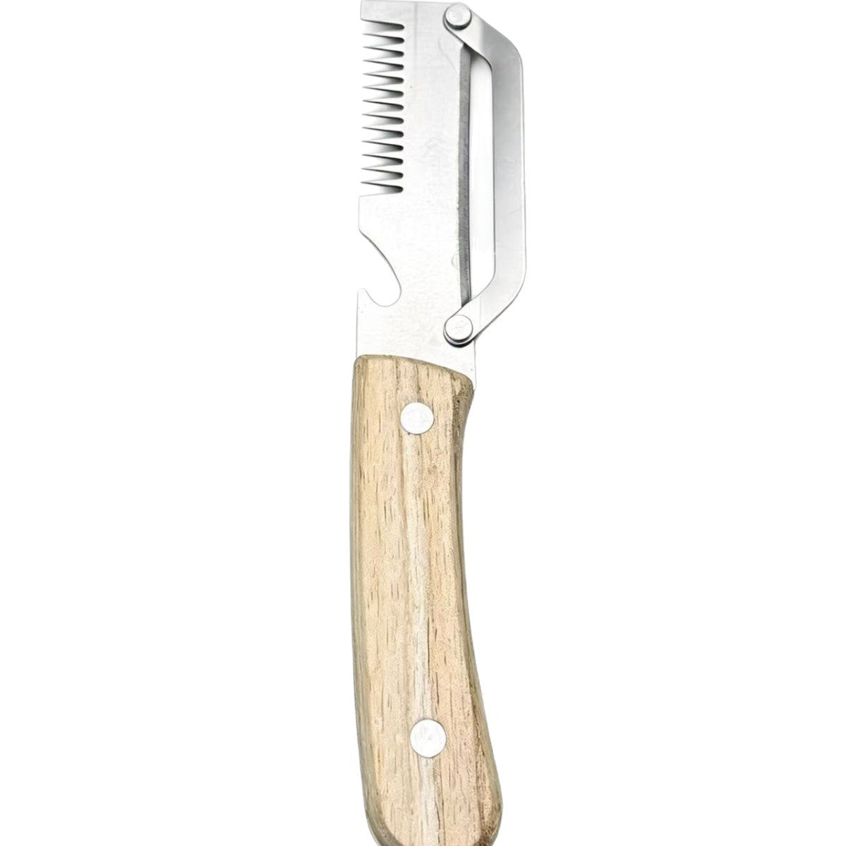 Kitchen Multi-functional Onion and Vegetable Slicer with Wooden Handle, Bottle Opener, Fruit Cutter, Peeler &ndash; 2-in-1 Household Knife Tool