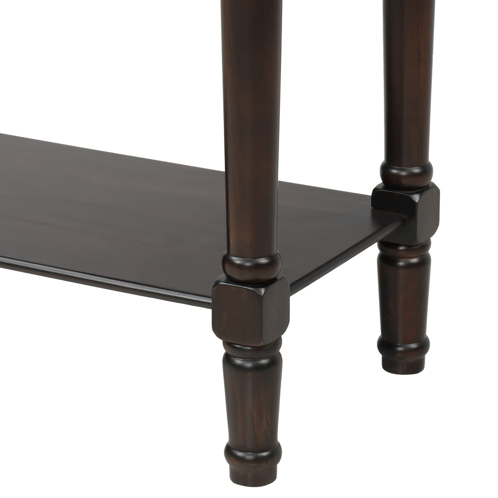 TREXM Narrow Console Desk, Ultra Thin Sofa Table with Three Storage Drawers and Living Room Bottom Shelves (Espresso)