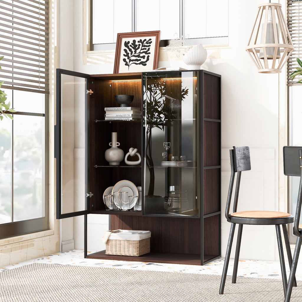 Modern Minimalist 51.2" Tall Lighted Display Cabinet with Tempered Glass