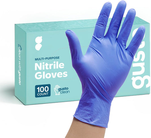 [100 Pack] Disposable Nitrile Gloves - Powder & Latex Free