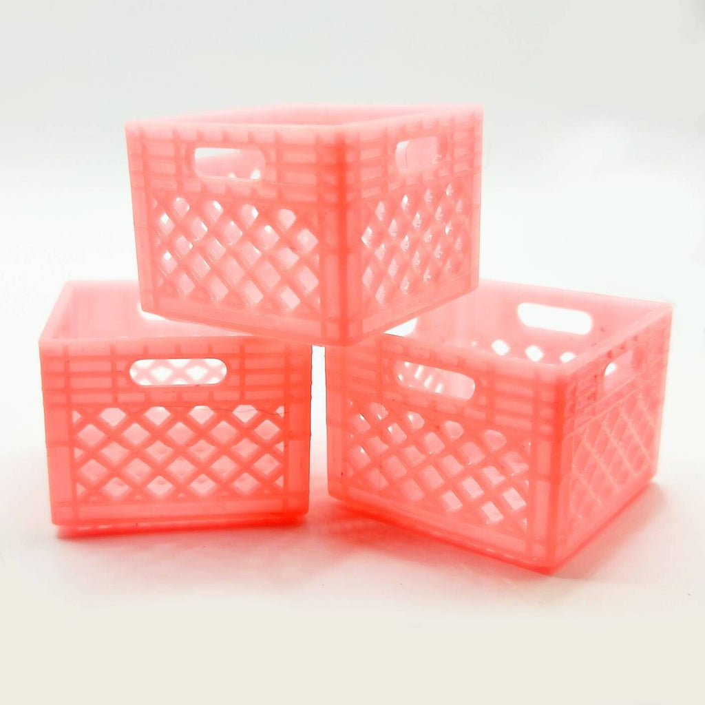 Stacking Record Crate / Milk Crates 1:12 Scale for Dollhouse, Action Figures, Miniature Scenery - Set of 3