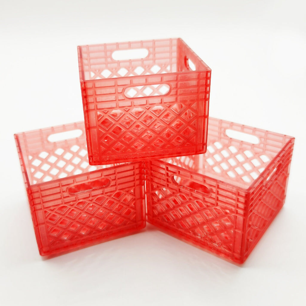 Stacking Record Crate / Milk Crates 1:12 Scale for Dollhouse, Action Figures, Miniature Scenery - Set of 3